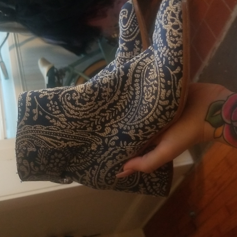 Blue Paisley ankle boots size 10